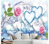 XLMING Éclaboussures D'Eau Du Lac Rose Poudré Fleurs Cœurs Rouges Romantisme 3D Papier Peint Texture Soyeuse Intissé Salle à Manger Bureau D'étude Canapé Chambre Salon TV Mur-350cm×256cm