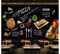 XLMING Effet Tableau Noir Gastronomie Pizza Steak Restaurant Occidental 3D Papier Peint Premium Texturé Soie Bureau Salle à Manger Salon Chambre Coucher Canapé TV Mur-400cm×280cm