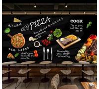 XLMING Effet Tableau Noir Gastronomie Pizza Steak Restaurant Occidental 3D Papier Peint Texture Soyeuse Intissé Salle à Manger Bureau Canapé Chambre Salon TV Mur-250cm×170cm