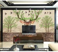 XLMING Élan Arbres Oiseaux En Vol Mur De Pierre Créativité 3D Papier Peint Luxe Décoration Manger Adulte Intérieure Salon Canapé Chambre Fond TV Mur-400cm×280cm
