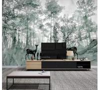 XLMING Élan De Forêt Peint À La Main À L'Encre Rétro 3D Papier Peint Texture Soyeuse Intissé Salle à Manger Bureau D'étude Canapé Chambre Salon TV Mur-250cm×170cm