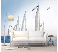 XLMING Élégant Mer Paysage Ciel Bleu Oiseaux En Vol 3D Papier Peint Texture Soyeuse Intissé Salle à Manger Bureau D'étude Canapé Chambre Salon TV Mur-300cm×210cm