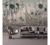 XLMING Éléphant De La Jungle Dessiné À La Main Dans Un Style Rétro Oiseau En Vol 3D Papier Peint Premium Texturé Soie Bureau Salle à Manger Salon Chambre Coucher Canapé TV Mur-400cm×280cm