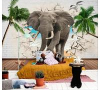 XLMING Éléphant Mur Brisé Cocotier Mer Paysage 3D Papier Peint Premium Texturé Soie Bureau Salle à Manger Salon Chambre Coucher Canapé TV Mur-250cm×170cm