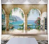 XLMING En En Trois Dimensions Balcon Arcade Paysages Vue Sur La Mer 3D Papier Peint Luxe Décoration Manger Adulte Intérieure Salon Canapé Chambre Fond TV Mur-150cm×105cm