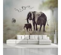 XLMING En Relief Beauté Prairie Éléphant Loup Oiseaux En Vol 3D Papier Peint Texture Soyeuse Intissé Salle à Manger Bureau D'étude Canapé Chambre Salon TV Mur-250cm×170cm