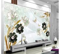 XLMING En Relief Chaleureux Raffiné Diamants Fleurs Papillons 3D Papier Peint Texture Soyeuse Intissé Salle à Manger Bureau D'étude Canapé Chambre Salon TV Mur-400cm×280cm