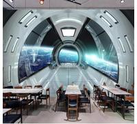 XLMING En Relief Ciel Étoilé Univers Capsule Spatiale Musée Des Sciences Papier Peint 3D Soie De Luxe Intissé Bureau Salle à Manger Canapé Chambre Salon TV Mural Décoratif-400cm×280cm
