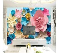 XLMING En Relief Coloré Artistique Origami Rose Fleurs 3D Papier Peint Premium Texturé Soie Bureau Salle à Manger Salon Chambre Coucher Canapé TV Mur-350cm×256cm