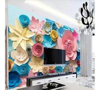 XLMING En Relief Coloré Artistique Origami Rose Fleurs 3D Papier Peint Texture Soyeuse Intissé Salle à Manger Bureau D'étude Canapé Chambre Salon TV Mur-350cm×256cm