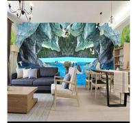XLMING En Relief Dauphins Mer Grottes Beaux Paysages 3D Papier Peint Premium Texturé Soie Bureau Salle à Manger Salon Chambre Coucher Canapé TV Mur-400cm×280cm