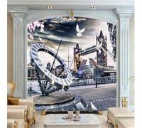 XLMING En Relief Ville Architecture Grand Pont Oiseaux En Vol Horloge 3D Papier Peint Premium Texturé Soie Bureau Salle à Manger Salon Chambre Coucher Canapé TV Mur-430cm×300cm
