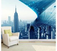 XLMING En Trois Dimensions Abstrait Architecture Espace Bleu 3D Papier Peint Texture Soyeuse Intissé Salle à Manger Bureau D'étude Canapé Chambre Salon TV Mur-350cm×256cm