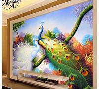 XLMING En Trois Dimensions Beau Paon Jungle Paysage Papier Peint 3D Soie De Luxe Intissé Bureau Salle à Manger Canapé Chambre Salon TV Mural Décoratif-250cm×170cm