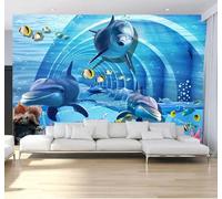 XLMING En Trois Dimensions Bleu Monde Sous Marin Animaux Dauphins 3D Papier Peint Luxe Décoration Manger Adulte Intérieure Salon Canapé Chambre Fond TV Mur-150cm×105cm