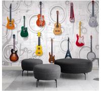 XLMING En Trois Dimensions Cercle Guitare Musique Bar Papier Peint 3D Soie De Luxe Intissé Bureau Salle à Manger Canapé Chambre Salon TV Mural Décoratif-250cm×170cm