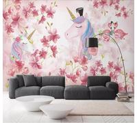 XLMING En Trois Dimensions Chaleureux Esthétique Rouge Flamant Rose Licorne 3D Papier Peint Texture Soyeuse Intissé Salle à Manger Bureau D'étude Canapé Chambre Salon TV Mur-300cm×210cm