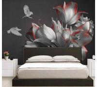 XLMING En Trois Dimensions Chaleureux Magnifique Tulipes Fleurs Et Oiseaux 3D Papier Peint Texture Soyeuse Intissé Salle à Manger Bureau D'étude Canapé Chambre Salon TV Mur-350cm×256cm