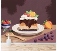 XLMING En Trois Dimensions Créatif Gâteau Au Chocolat Et À La Crème Baies Fruits 3D Papier Peint Premium Texturé Soie Bureau Salle à Manger Salon Chambre Coucher Canapé TV Mur-350cm×256cm