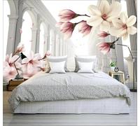 XLMING En Trois Dimensions Esthétique Fleur De Magnolia Colonne Romaine Espace Extension 3D Papier Peint Texture Soyeuse Intissé Salle à Manger Bureau D'étude Canapé Chambre Salon TV Mur-200cm×140cm