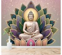 XLMING En Trois Dimensions Lotus Colorés Statue De Bouddha Doré Lumière Dorée 3D Papier Peint Premium Texturé Soie Bureau Salle à Manger Salon Chambre Coucher Canapé TV Mur-350cm×256cm
