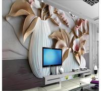 XLMING En Trois Dimensions Lys Relief Décoratif Vase Lignes 3D Papier Peint Texture Soyeuse Intissé Salle à Manger Bureau D'étude Canapé Chambre Salon TV Mur-300cm×210cm