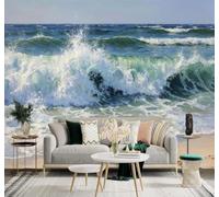 XLMING En Trois Dimensions Mer Bleue Vagues Plage Paysage Marin 3D Papier Peint Premium Texturé Soie Bureau Salle à Manger Salon Chambre Coucher Canapé TV Mur-150cm×105cm