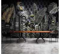 XLMING En Trois Dimensions Noir Architecture Urbaine Plantes Feuilles 3D Papier Peint Luxe Décoration Manger Adulte Intérieure Salon Canapé Chambre Fond TV Mur-350cm×256cm