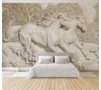 XLMING En Trois Dimensions Relief Forêt Cheval Blanc Art 3D Papier Peint Luxe Décoration Manger Adulte Intérieure Salon Canapé Chambre Fond TV Mur-150cm×105cm