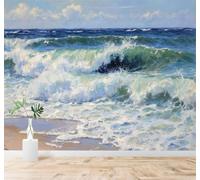 XLMING En Trois Dimensions Vagues Ciel Bleu Plage Paysage Naturel 3D Papier Peint Texture Soyeuse Intissé Salle à Manger Bureau Canapé Chambre Salon TV Mur-400cm×280cm