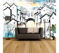 XLMING Encre Abstraite Bâtiment Ville Bateau Oiseau 3D Papier Peint Texture Soyeuse Intissé Salle à Manger Bureau D'étude Canapé Chambre Salon TV Mur-200cm×140cm