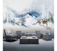 XLMING Encre Abstraite Oiseau De Montagne Élan Scène De Neige Papier Peint 3D Soie Texturée Haut De Gamme Salon Canapé Chambre À Coucher Salle Manger Murale-250cm×170cm