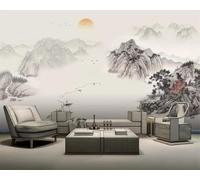 XLMING Encre Abstraite Vintage Paysage Bateau Soleil 3D Papier Peint Texture Soyeuse Intissé Salle à Manger Bureau D'étude Canapé Chambre Salon TV Mur-350cm×256cm