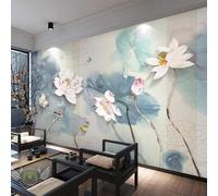 XLMING Encre De Chine Feuilles De Lotus Fleurs De Lotus Papillons Oiseaux 3D Papier Peint Luxe Décoration Manger Adulte Intérieure Salon Canapé Chambre Fond TV Mur-250cm×170cm