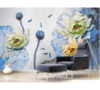 XLMING Encre De Chine Feuilles De Lotus Fleurs De Lotus Petits Poissons Art 3D Papier Peint Premium Texturé Soie Bureau Salle à Manger Salon Chambre Coucher Canapé TV Mur-350cm×256cm