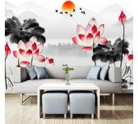 XLMING Encre De Chine Lotus Petits Poissons Oiseaux Lever Du Soleil 3D Papier Peint Luxe Décoration Manger Adulte Intérieure Salon Canapé Chambre Fond TV Mur-430cm×300cm