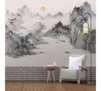 XLMING Encre De Chine Paysage Oiseaux En Vol Lever Du Soleil Décor 3D Papier Peint Premium Texturé Soie Bureau Salle à Manger Salon Chambre Coucher Canapé TV Mur-250cm×170cm