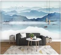XLMING Encre De Chine Paysage Oiseaux En Vol Petit Bateau Scène 3D Papier Peint Premium Texturé Soie Bureau Salle à Manger Salon Chambre Coucher Canapé TV Mur-300cm×210cm
