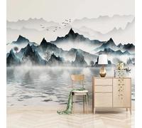 XLMING Encre De Chine Paysage Oiseaux En Vol Petit Bateau Scène 3D Papier Peint Premium Texturé Soie Bureau Salle à Manger Salon Chambre Coucher Canapé TV Mur-350cm×256cm