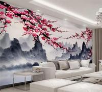 XLMING Encre De Chine Paysage Oiseaux En Vol Rouge Fleurs 3D Papier Peint Luxe Décoration Manger Adulte Intérieure Salon Canapé Chambre Fond TV Mur-300cm×210cm