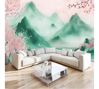 XLMING Encre De Chine Vert Paysages Rose Forêts Papier Peint 3D Soie Texturée Haut De Gamme Salon Canapé Chambre À Coucher Salle Manger Murale-200cm×140cm