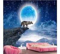 XLMING Esthétique Art Créativité Lune Loup Au Sommet D'Une Montagne 3D Papier Peint Premium Texturé Soie Bureau Salle à Manger Salon Chambre Coucher Canapé TV Mur-200cm×140cm