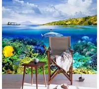 XLMING Esthétique Bleu Océan Monde Sous Marin Requins Papier Peint 3D Soie De Luxe Intissé Bureau Salle à Manger Canapé Chambre Salon TV Mural Décoratif-250cm×170cm