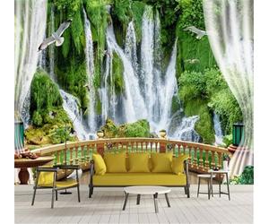 XLMING Esthétique Cours D'Eau Cascade Balcon En Trois Dimensions 3D Papier Peint Texture Soyeuse Intissé Salle à Manger Bureau D'étude Canapé Chambre Salon TV Mur-430cm×300cm