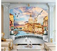XLMING Esthétique En Relief Architecture Rivière Oiseaux En Vol 3D Papier Peint Texture Soyeuse Intissé Salle à Manger Bureau D'étude Canapé Chambre Salon TV Mur-350cm×256cm