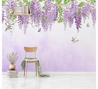 XLMING Esthétique Fantastique Violet Fleurs Oiseaux Papillons 3D Papier Peint Texture Soyeuse Intissé Salle à Manger Bureau D'étude Canapé Chambre Salon TV Mur-250cm×170cm