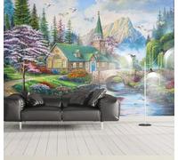 XLMING Esthétique Féérique Campagne Paysages Maisons Panoramas 3D Papier Peint Luxe Décoration Manger Adulte Intérieure Salon Canapé Chambre Fond TV Mur-350cm×256cm