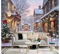XLMING Esthétique Hiver Rue De Campagne Paysage Enneigé Lumières Chaleureuses 3D Papier Peint Premium Texturé Soie Bureau Salle à Manger Salon Chambre Coucher Canapé TV Mur-400cm×280cm