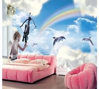 XLMING Esthétique Mer Dauphins Arc En Ciel Anges 3D Papier Peint Luxe Décoration Manger Adulte Intérieure Salon Canapé Chambre Fond TV Mur-430cm×300cm
