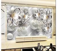 XLMING Esthétique Perles Diamants Fleurs Luxe Bijoux 3D Papier Peint Texture Soyeuse Intissé Salle à Manger Bureau D'étude Canapé Chambre Salon TV Mur-350cm×256cm